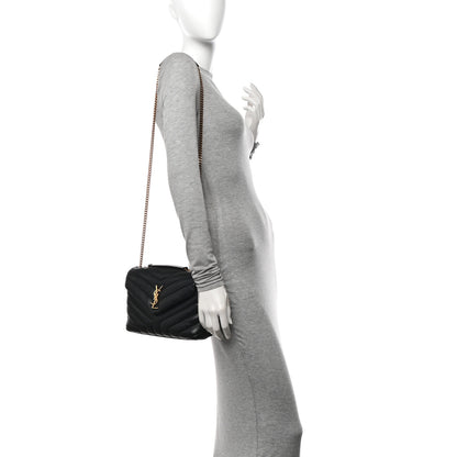 Saint Laurent Calfskin Y Quilted Monogram Small Loulou Chain Satchel Black 2 of 13