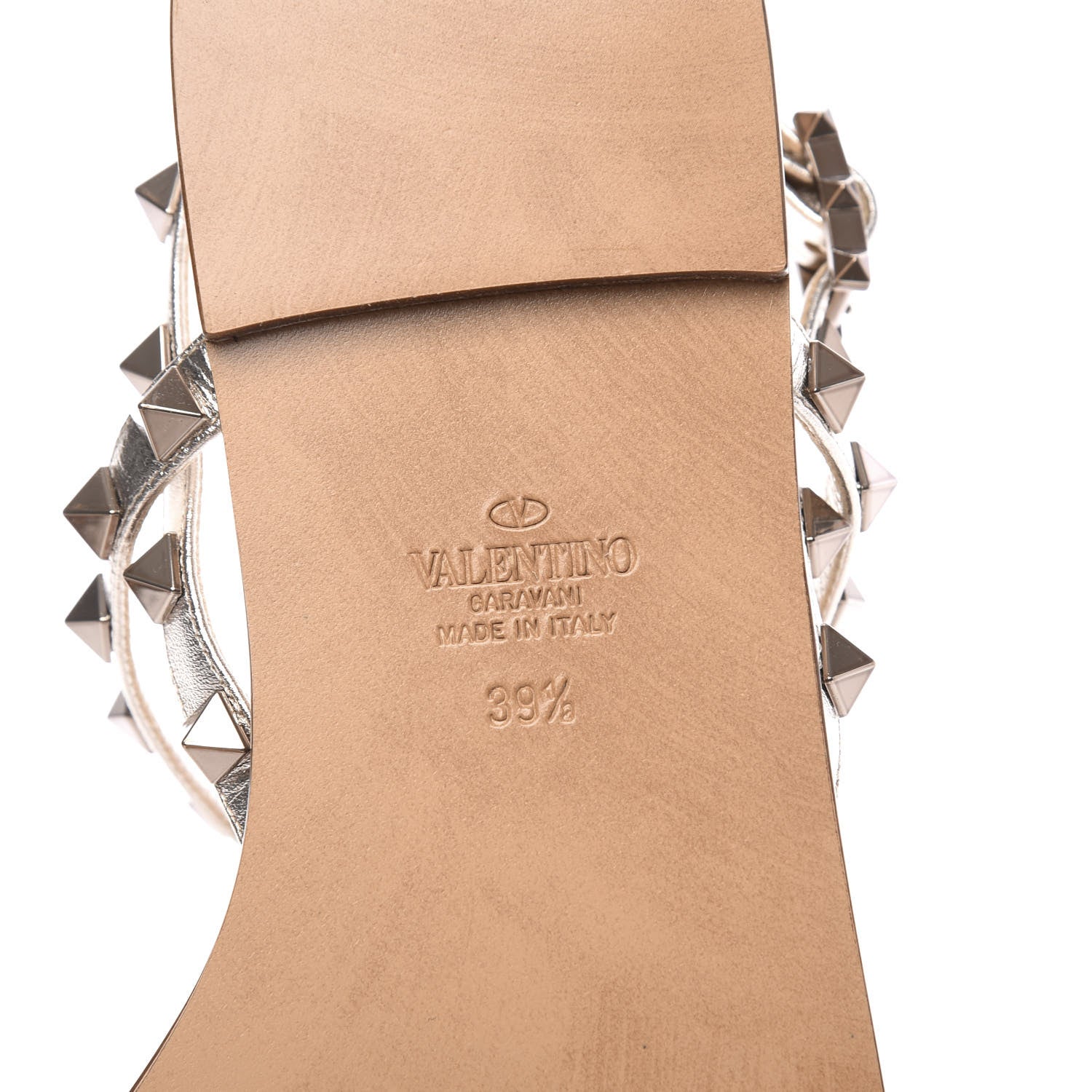 Valentino Garavani Metallic Nappa Rockstud T-Strap Slingback Flat Sandals 39.5 Skin 9 of 10