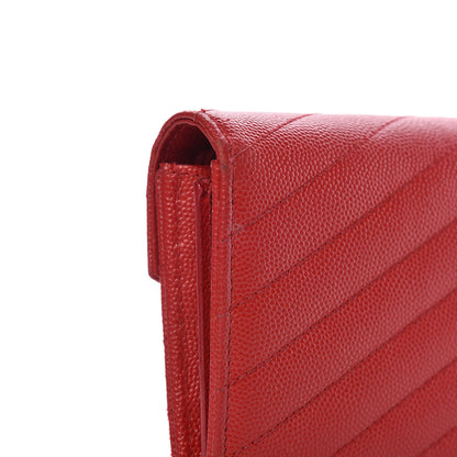 Saint Laurent Grain De Poudre Matelasse Chevron Monogram Flap Wallet Red 9 of 15