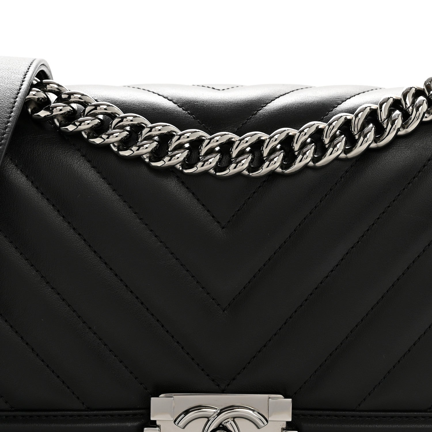 Chanel Lambskin Chevron Quilted Medium Boy Flap Black 8 of 13