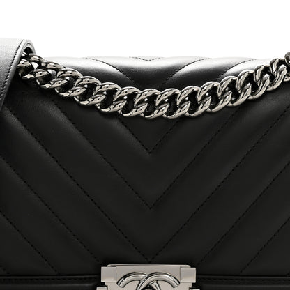Chanel Lambskin Chevron Quilted Medium Boy Flap Black 8 of 13