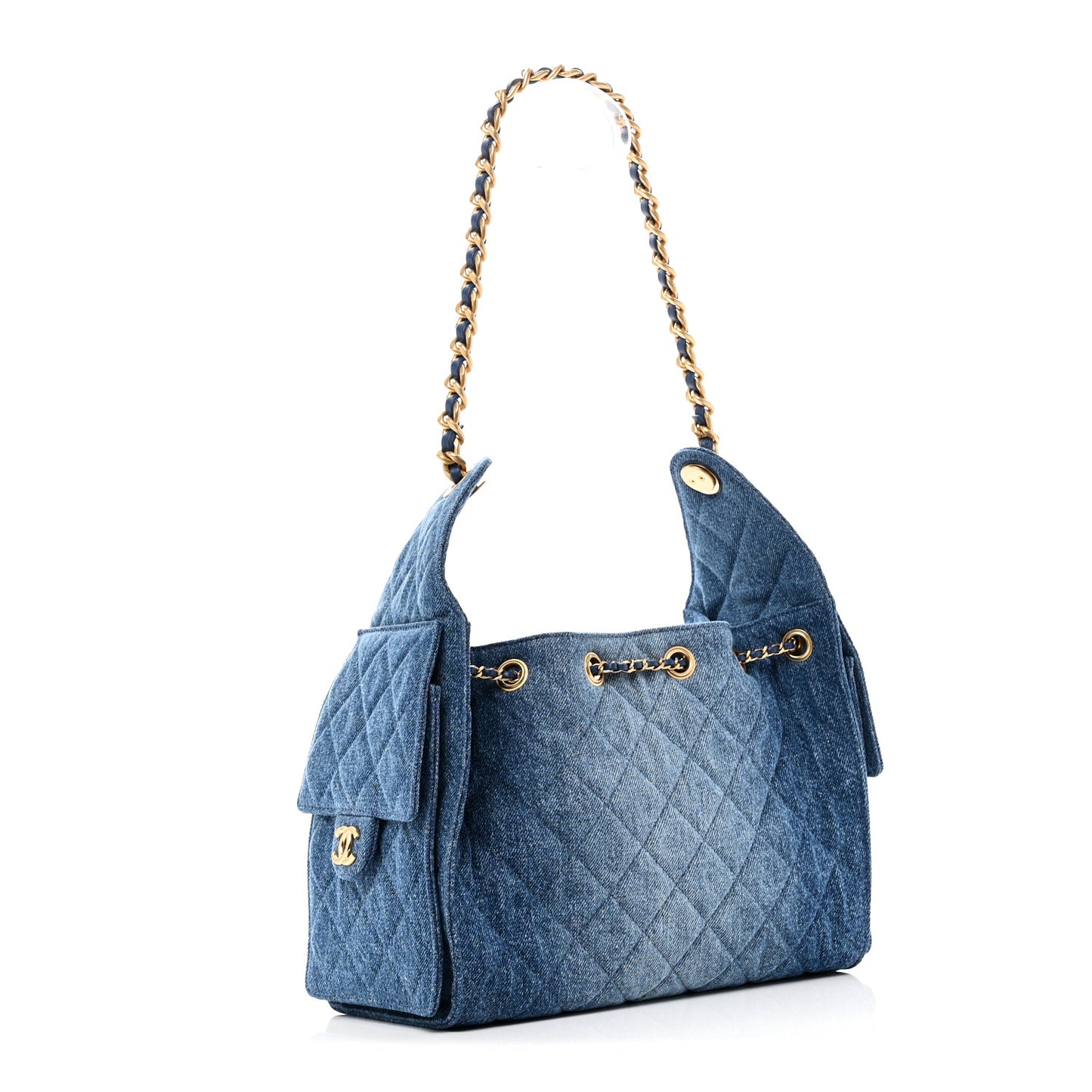 Washed Denim Quilted Small Chanel 25 Handbag Blue