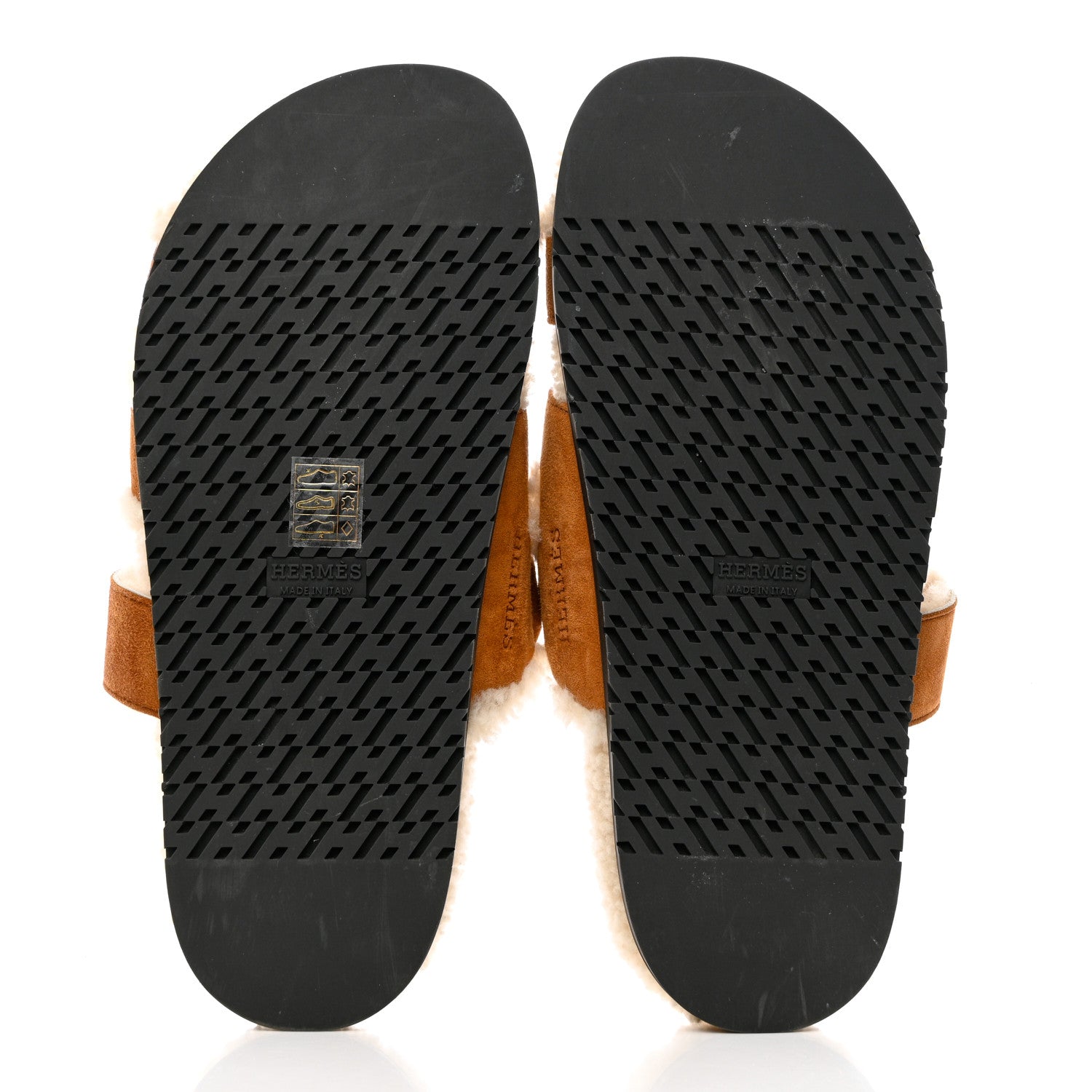 Hermes Suede Goatskin Woolskin Womens Chypre Sandals 39 Brun Fume Ecru 5 of 9
