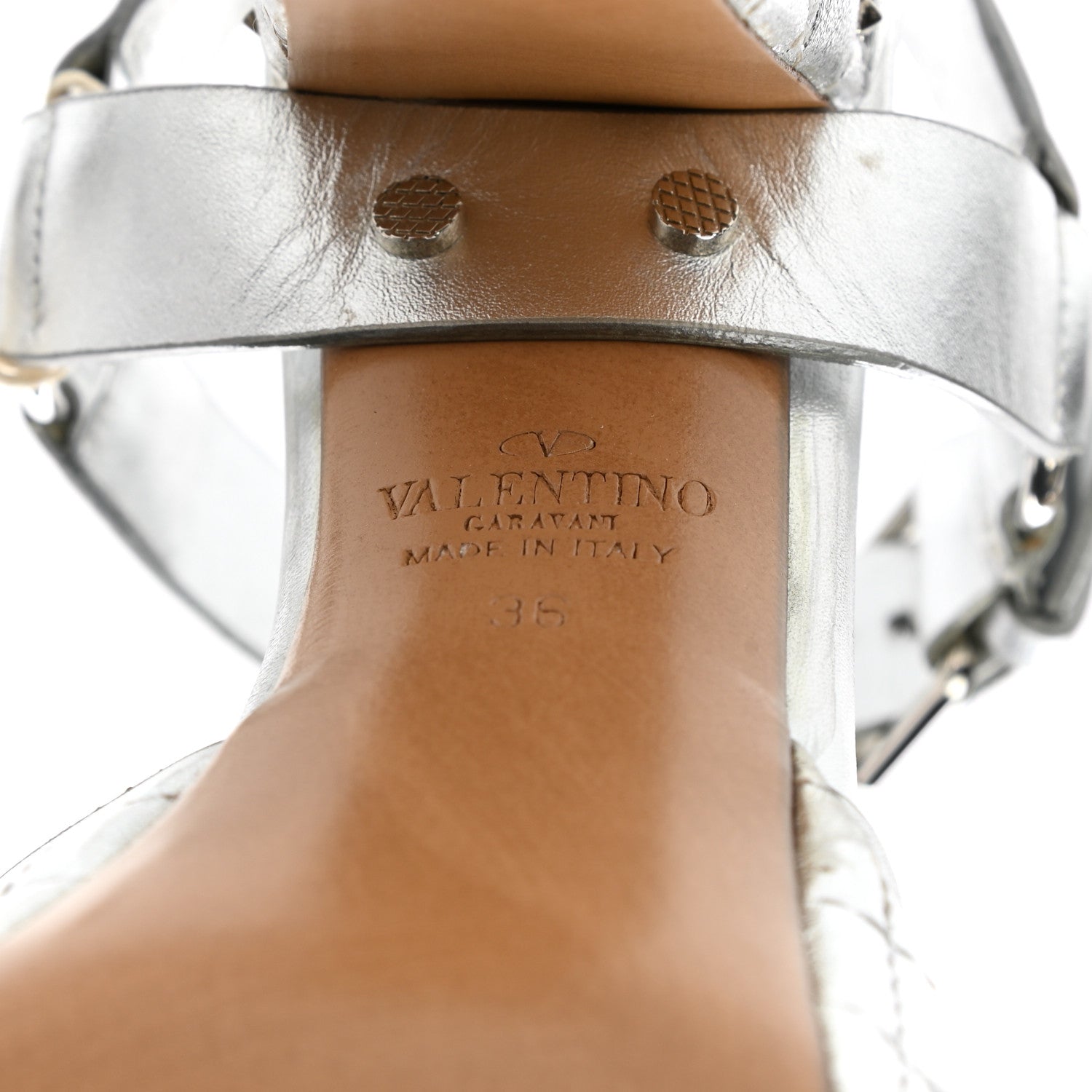 Valentino Garavani Metallic Nappa Quilted Rockstud Spike Platform Sandals 36 Silver 6 of 11
