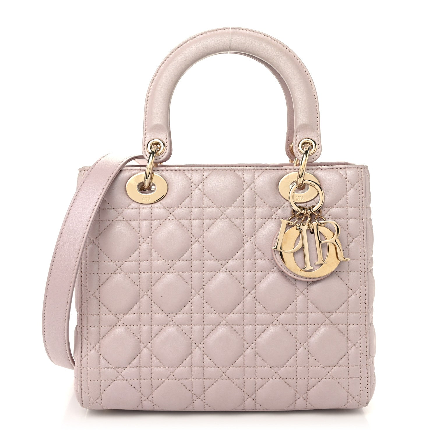 Christian Dior Pearly Lambskin Cannage Medium Lady Dior Lotus 1 of 10