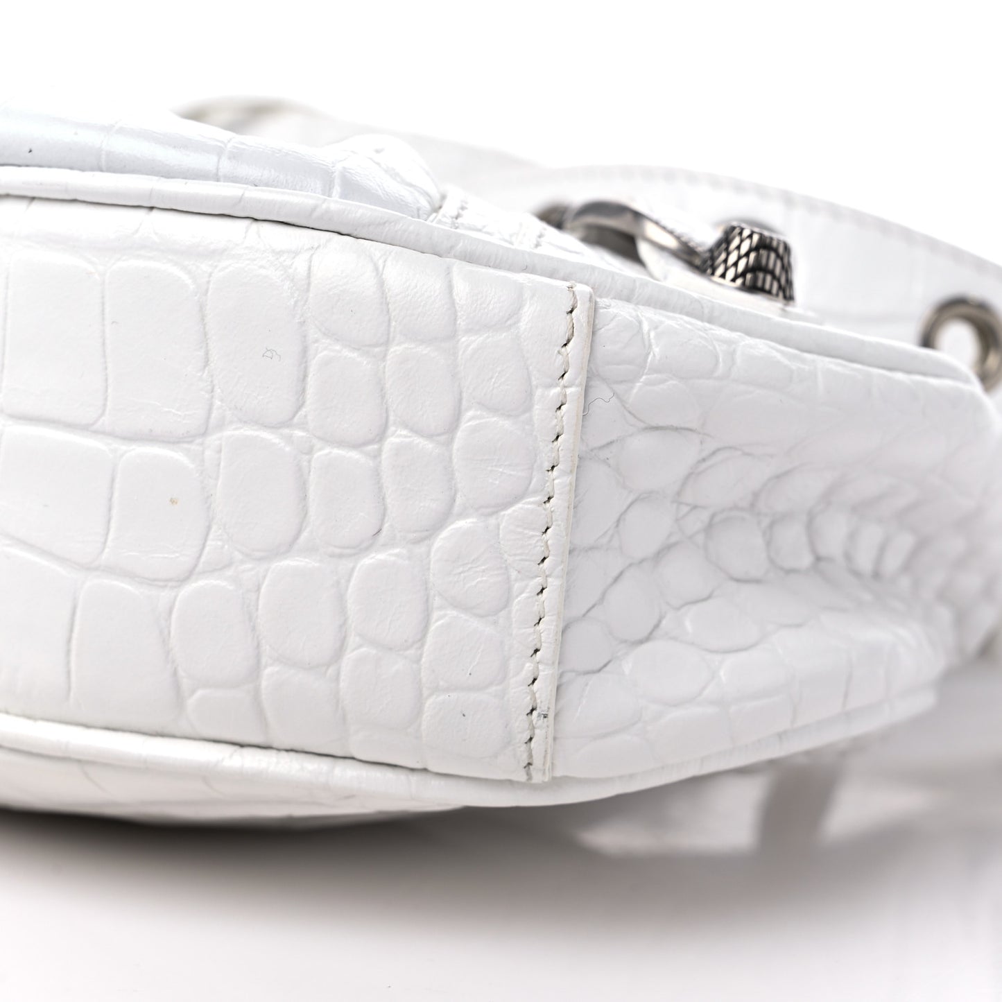 Extra Supple Calfskin Crocodile Embossed Le Cagole Shoulder Bag XS Optic White