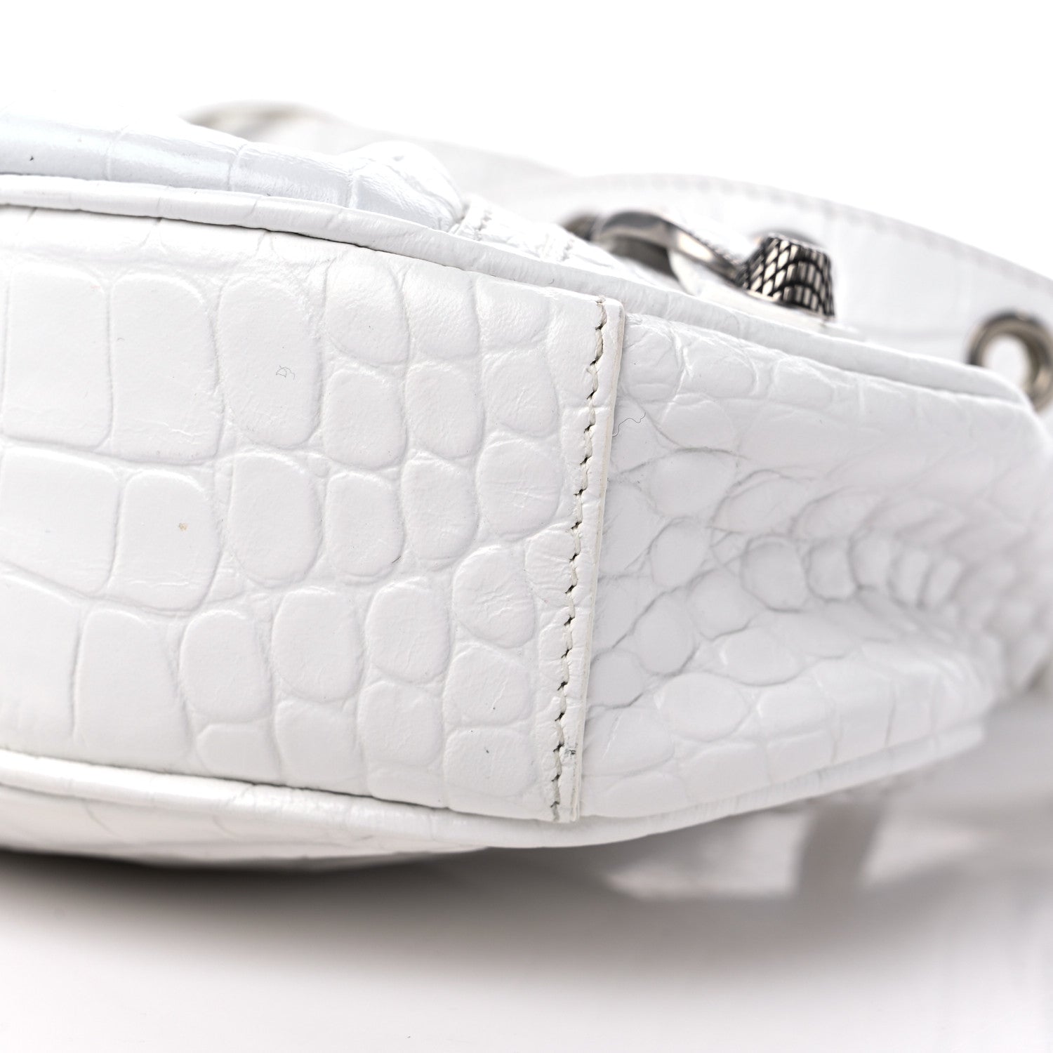 Balenciaga Extra Supple Calfskin Crocodile Embossed Le Cagole Shoulder Bag XS Optic White 10 of 10