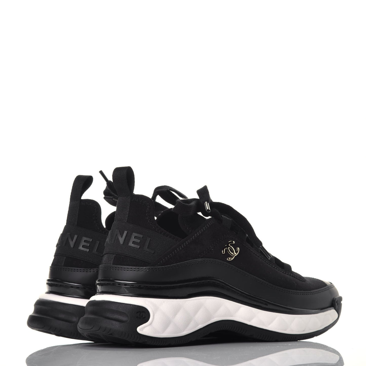 Velvet Calfskin Mixed Fibers CC Sneakers 38 Black