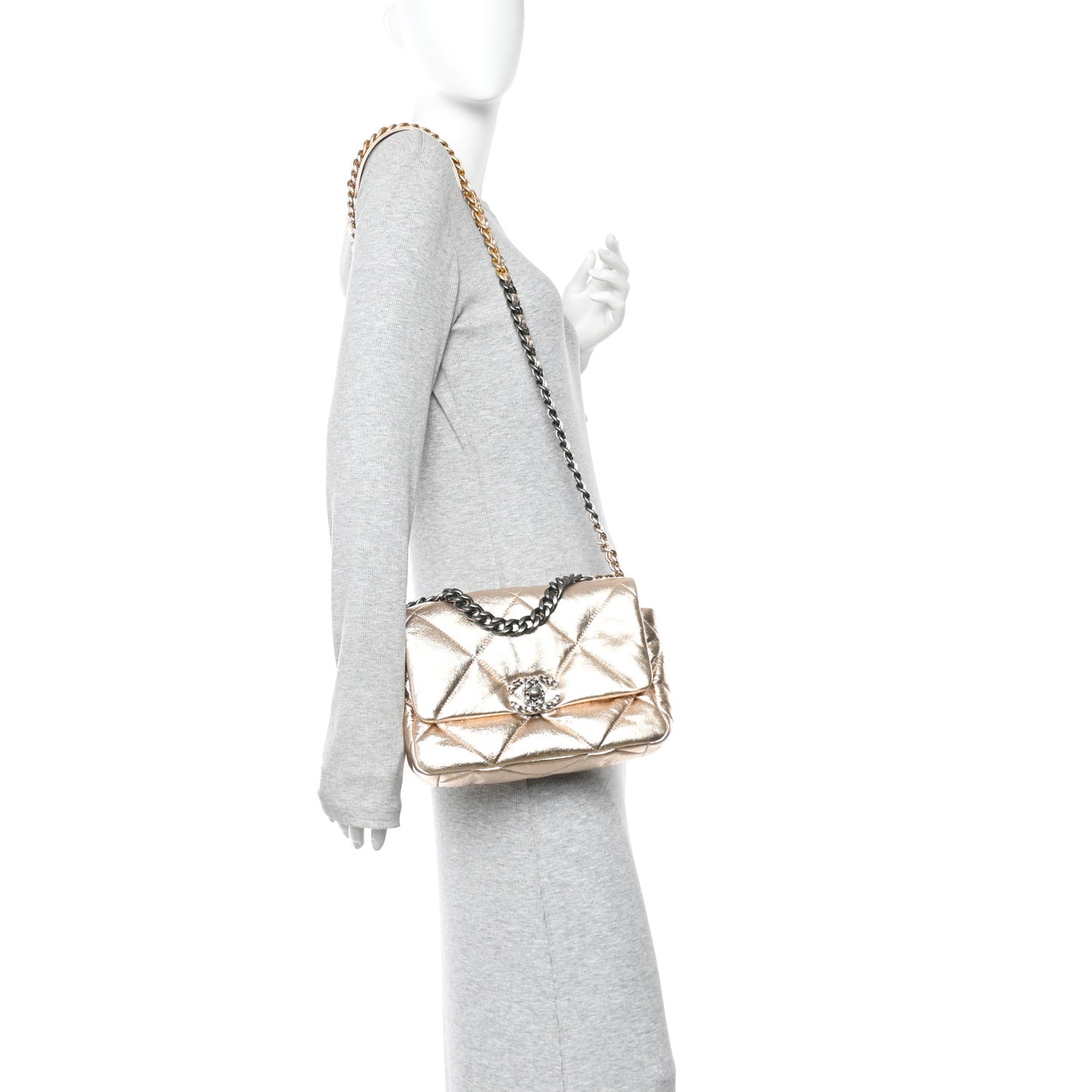 Metallic Lambskin Quilted Medium Chanel 19 Flap Gold