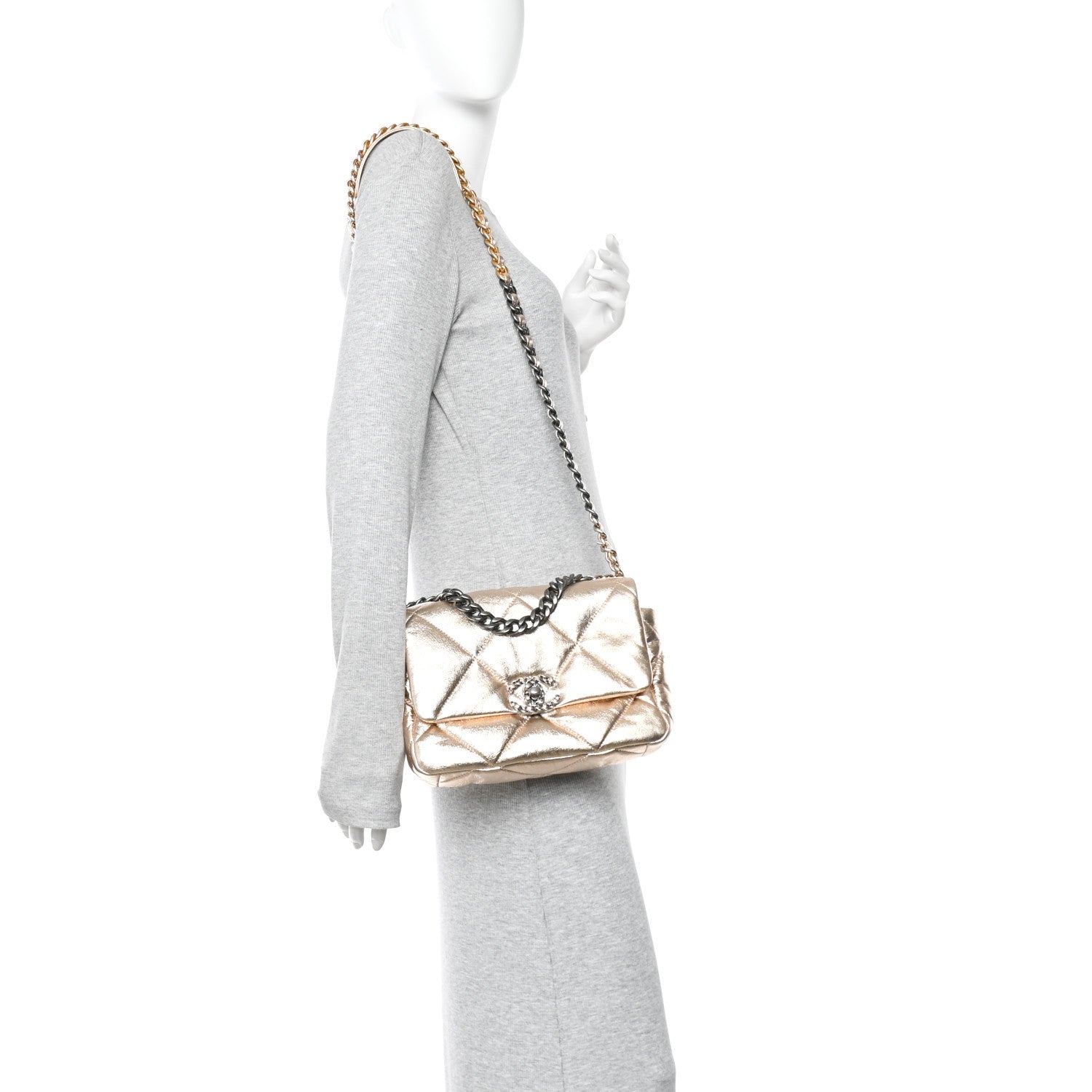 Chanel Metallic Lambskin Quilted Medium Chanel 19 Flap Gold 2 of 11
