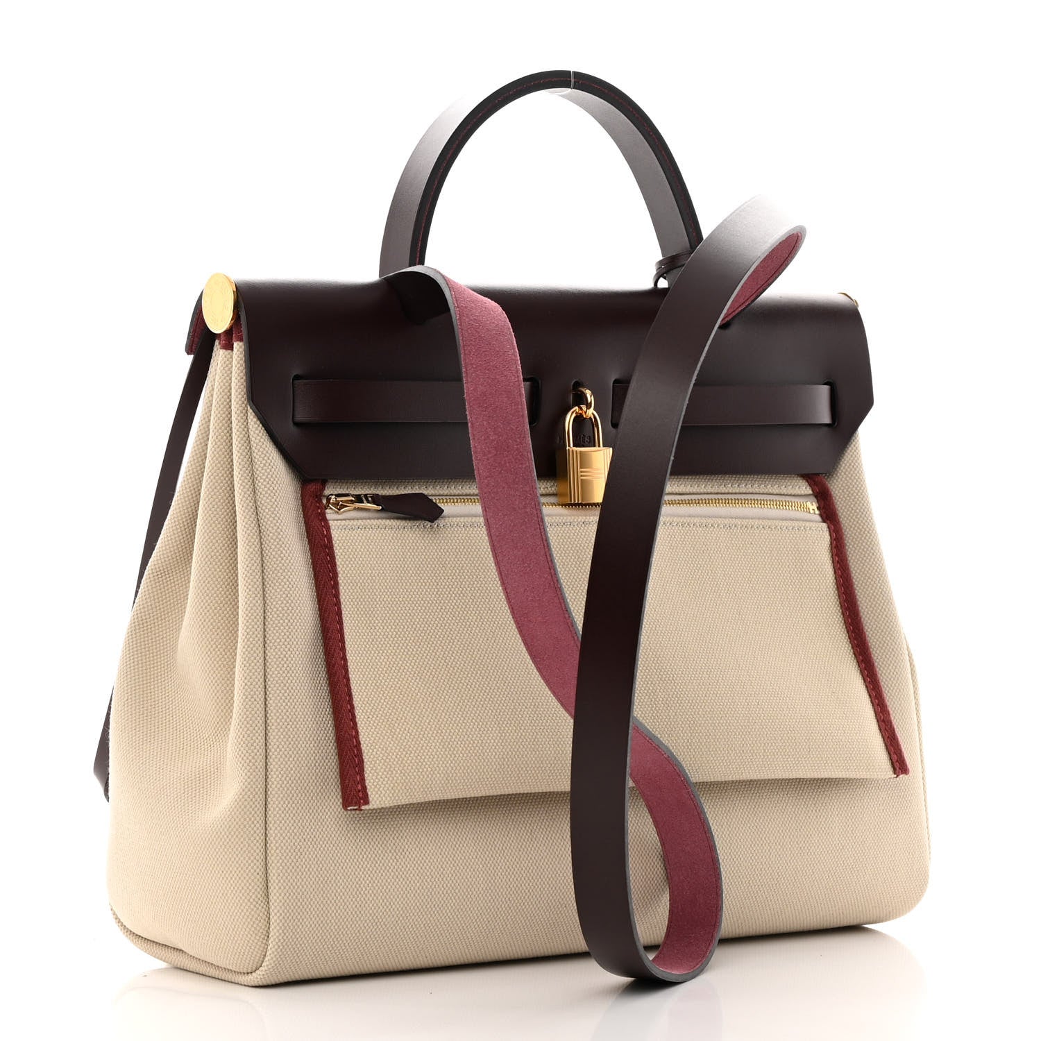 Hermes Military Toile Vache Hunter Herbag Zip Retourne 31 PM Beton Rouge Sellier 4 of 13