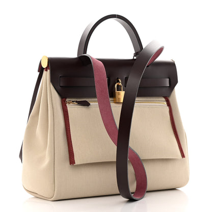 Hermes Military Toile Vache Hunter Herbag Zip Retourne 31 PM Beton Rouge Sellier 4 of 13