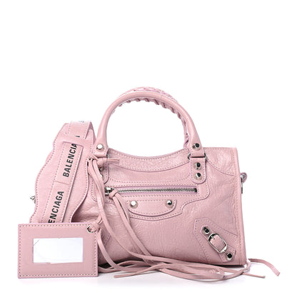 Balenciaga Agneau Classic Silver Hardware Mini City Logo Strap Pale Rose Black 1 of 10