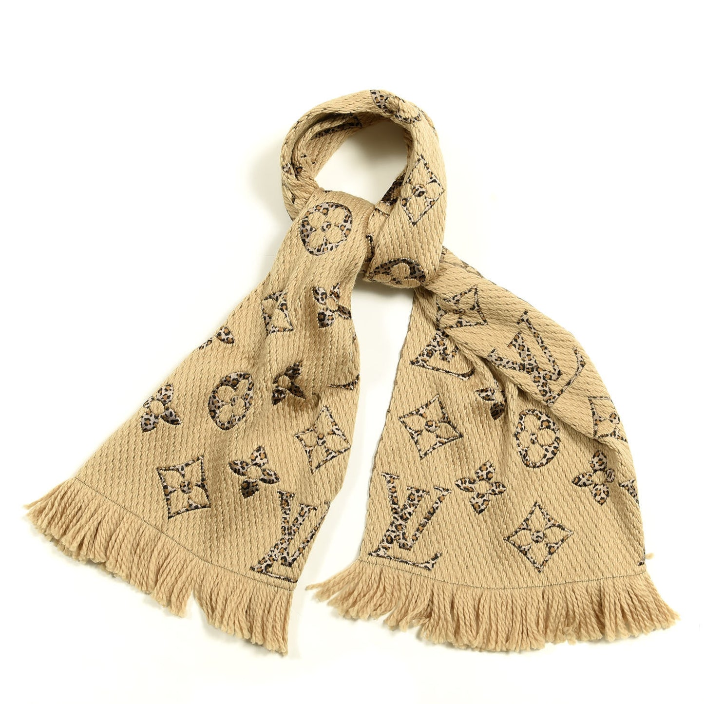 Wool Silk Monogram Giant Jungle Logomania Shine Scarf Beige