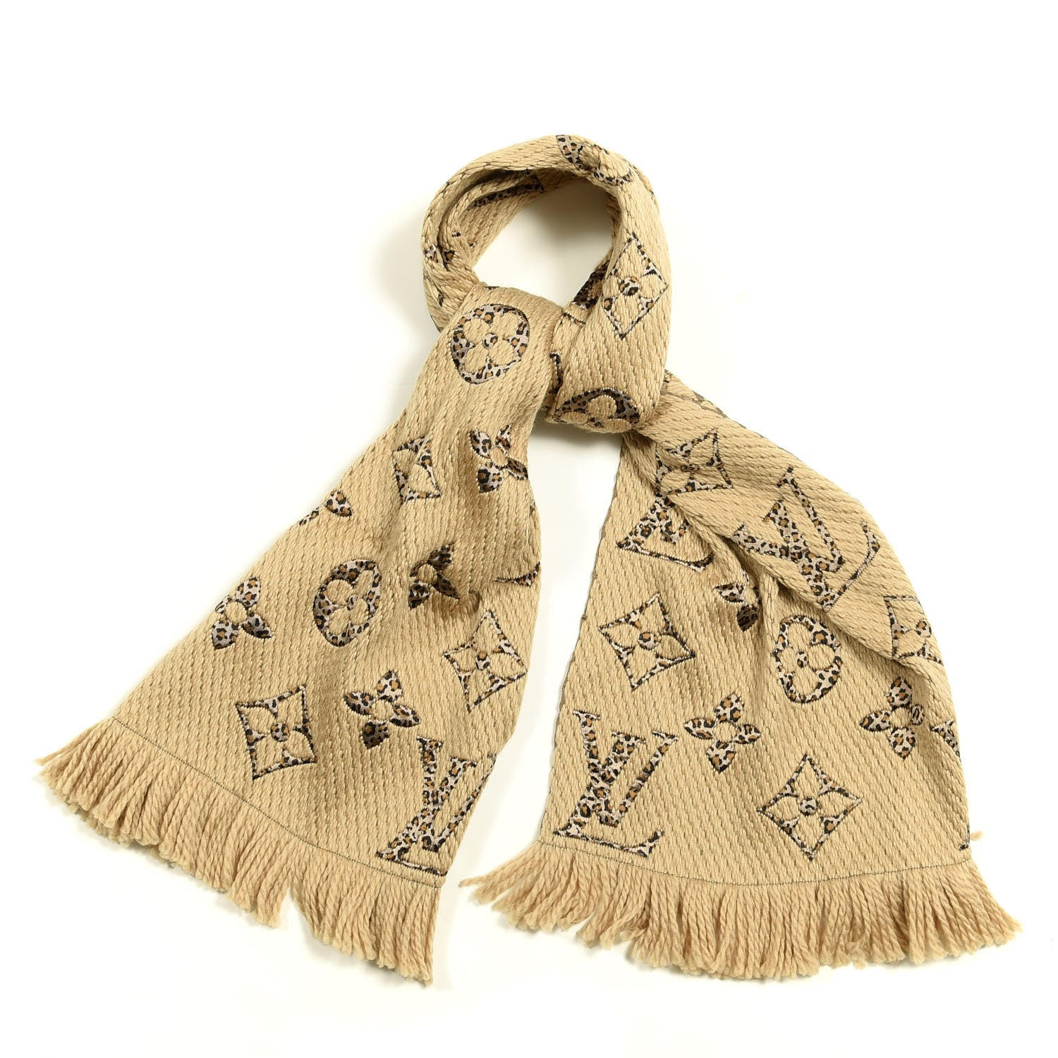 Louis Vuitton Wool Silk Monogram Giant Jungle Logomania Shine Scarf Beige 1 of 3
