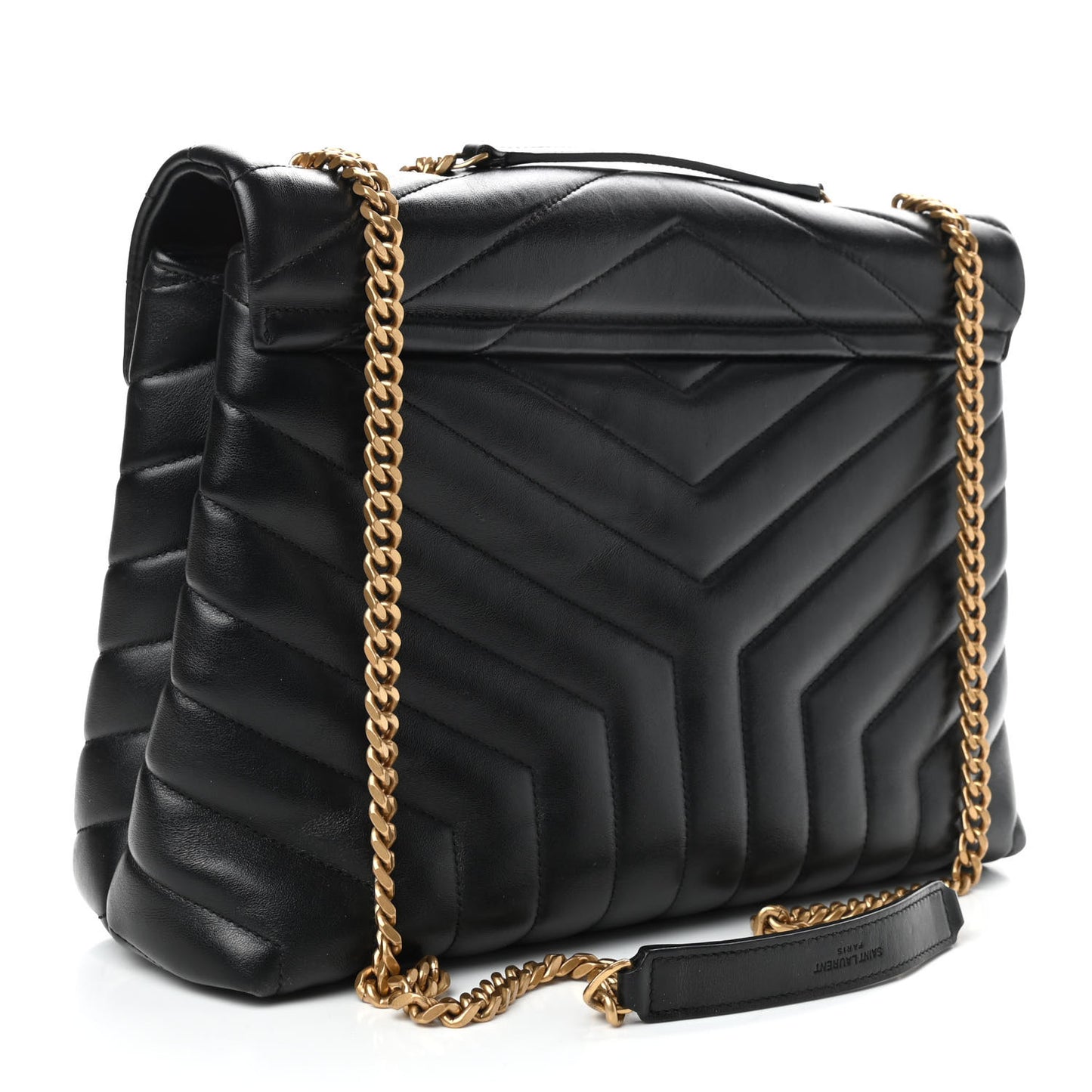 Calfskin Y Quilted Monogram Medium Loulou Chain Satchel Black