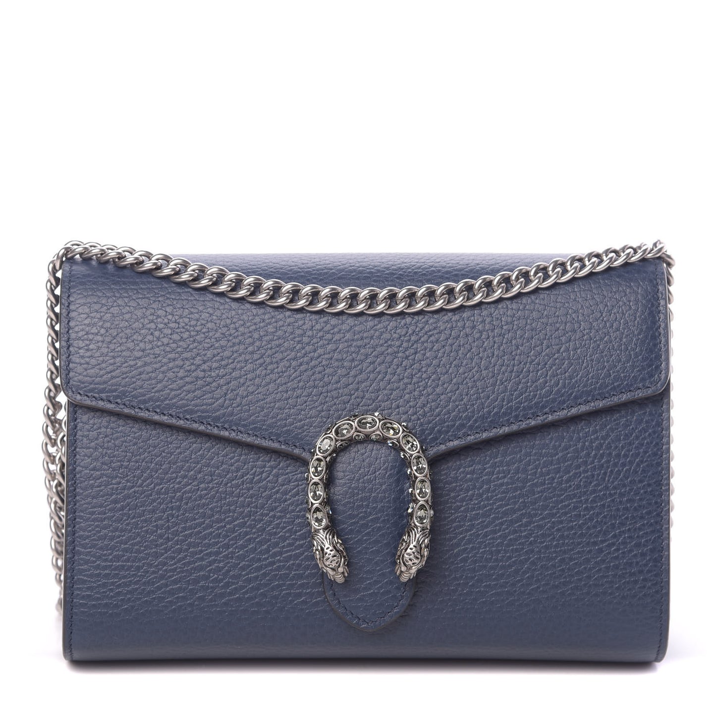 Dollar Calfskin Crystal Mini Dionysus Chain Wallet Blue Agata Black Diamond