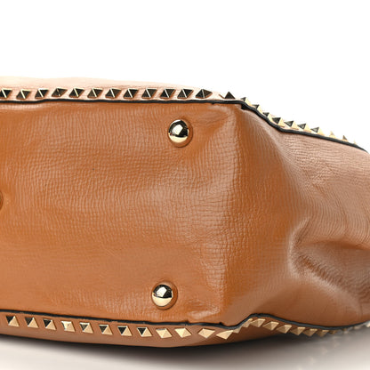 Valentino Garavani Textured Calfskin Medium Rockstud Tote Camel 8 of 10
