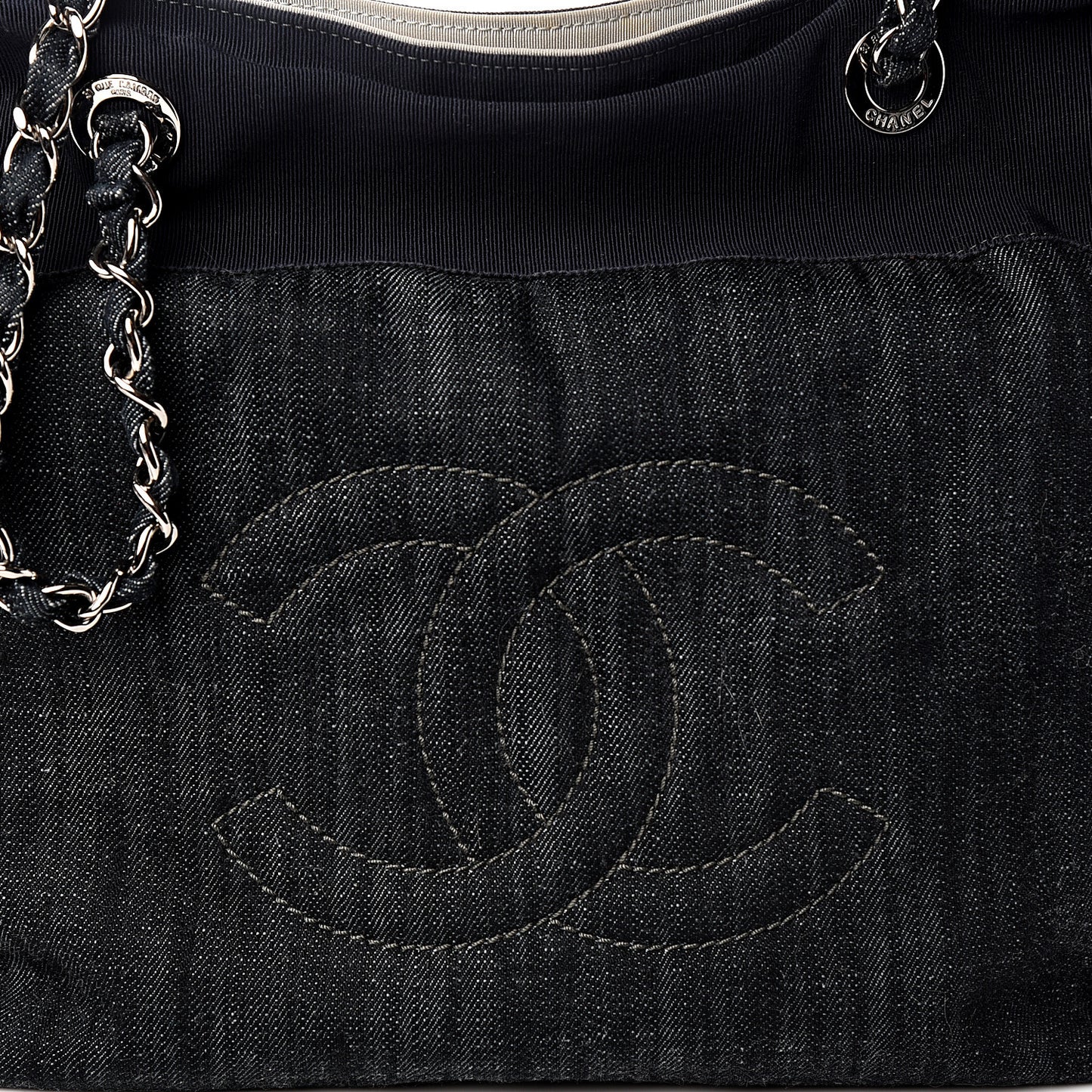 Denim Grosgrain Drawstring Tote Blue