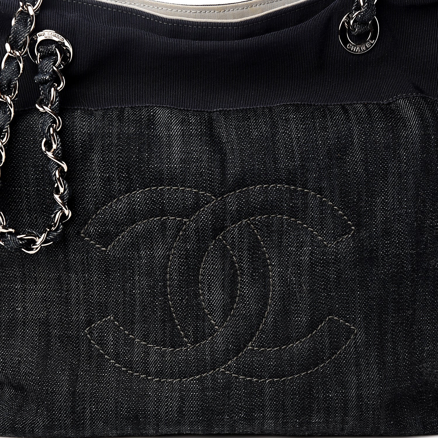 Chanel Denim Grosgrain Drawstring Tote Blue 9 of 9