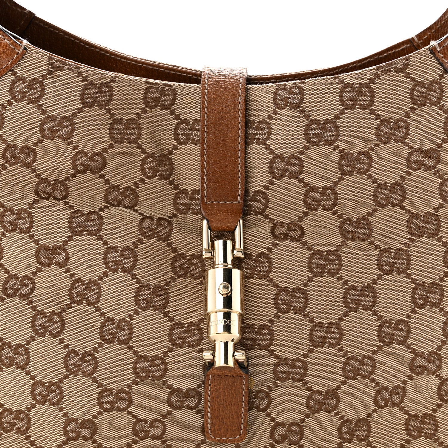 Gucci Monogram Piston Lock Jackie O Hobo Tan 8 of 10