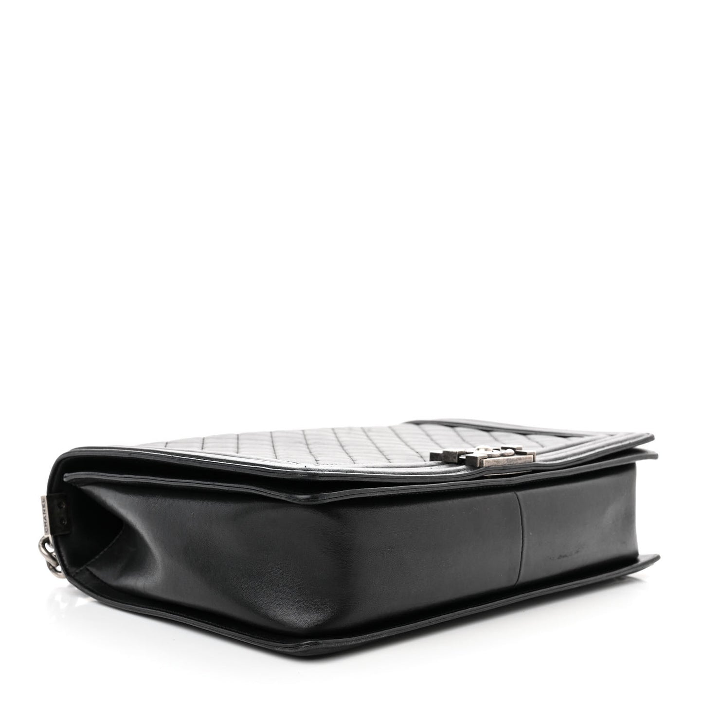 Calfskin Quilted Large Boy Flap Black