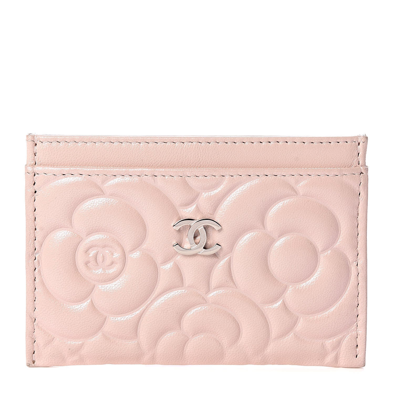 Chanel Lambskin Camellia Embossed Card Holder Nude 1 of 13