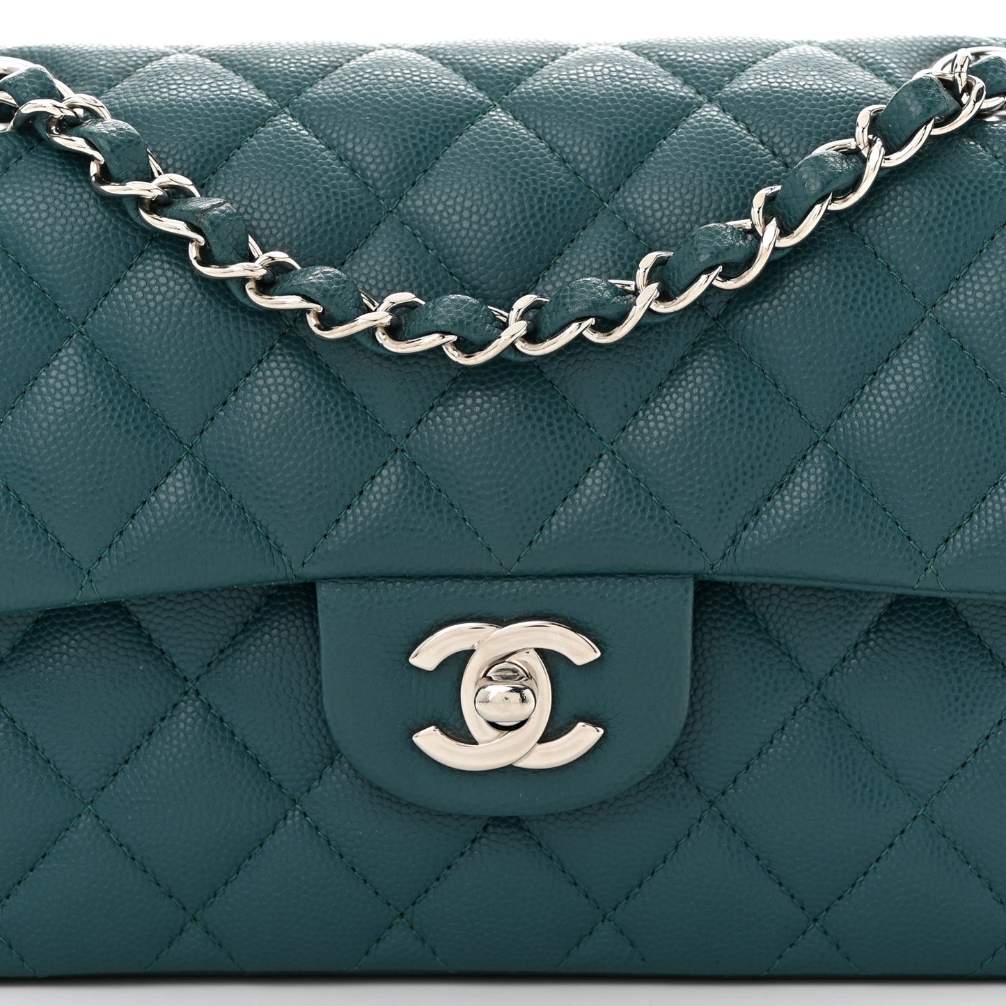 Caviar Quilted Small Double Flap Light Green