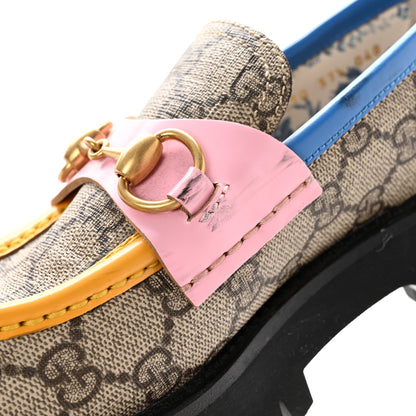 Gucci GG Supreme Monogram Cordovan Lux Womens Harald Horsebit 25mm Platform Loafers 37.5 Beige Sugar Pink Crop Shine Purple Marine 9 of 11
