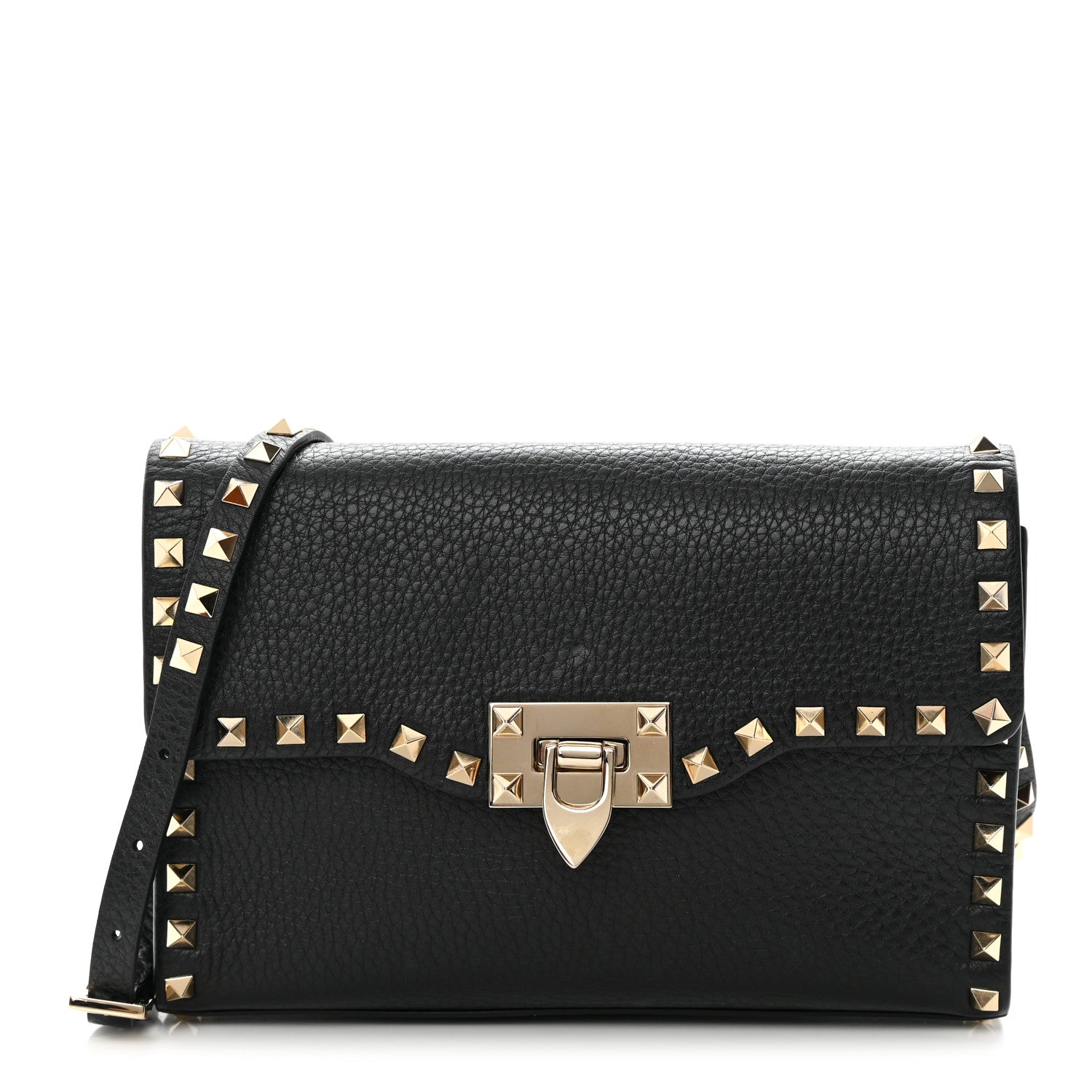 Valentino Garavani Pebbled Calfskin Medium Rockstud Flip Lock Crossbody Bag Black 1 of 13