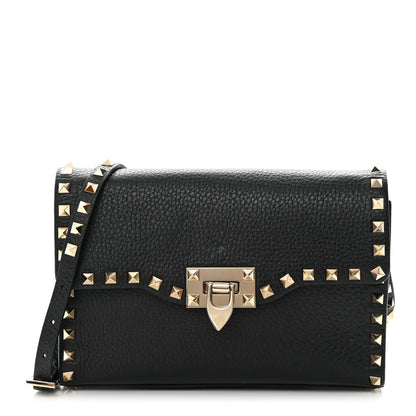 Valentino Garavani Pebbled Calfskin Medium Rockstud Flip Lock Crossbody Bag Black 1 of 13