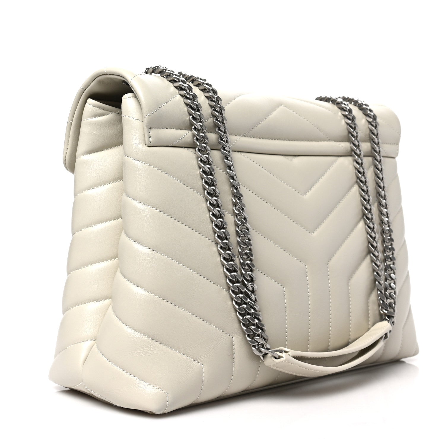 Saint Laurent Calfskin Y Quilted Monogram Medium Loulou Chain Satchel Blanc Vintage 2 of 7