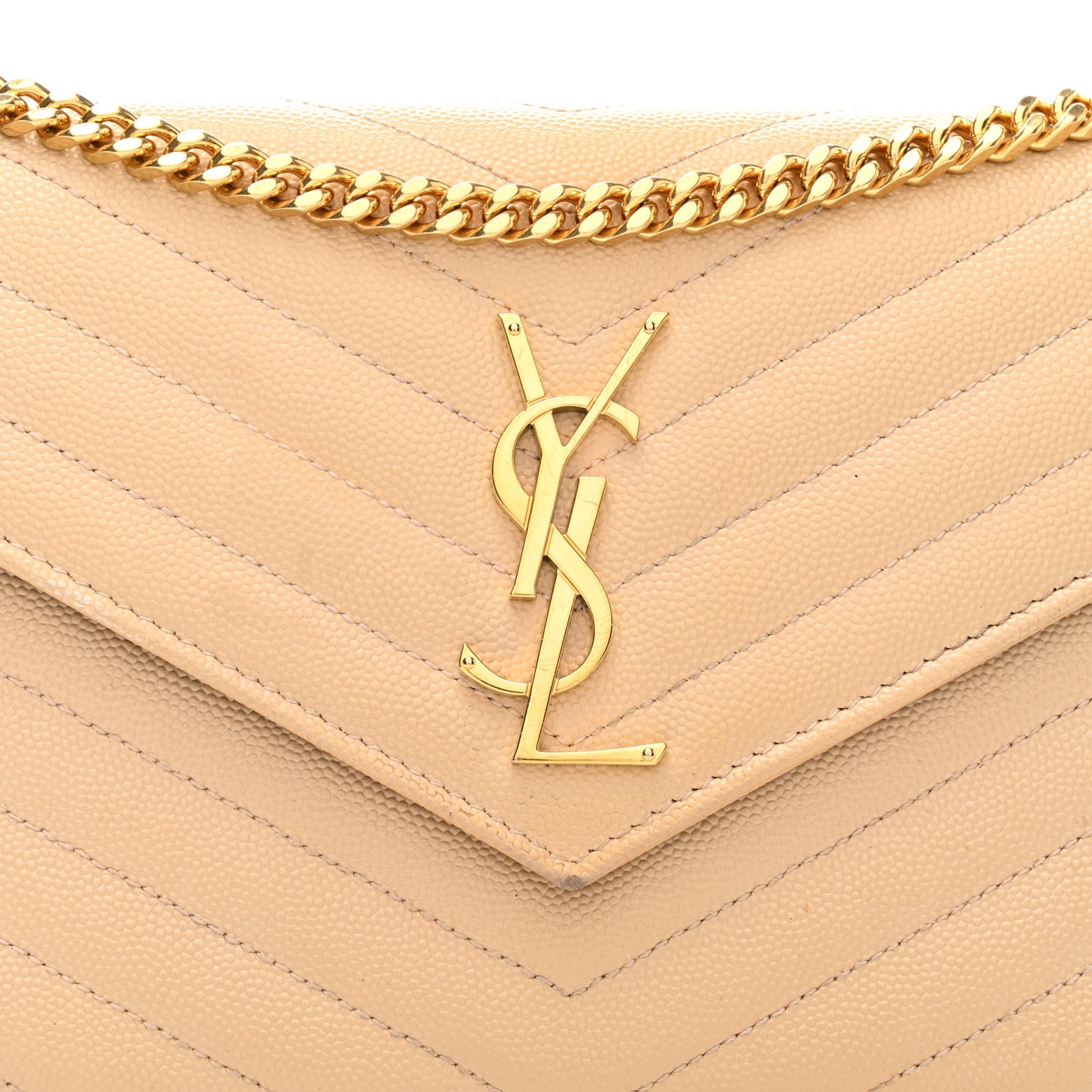 Grain De Poudre Matelasse Chevron Monogram Chain Wallet Nude Powder