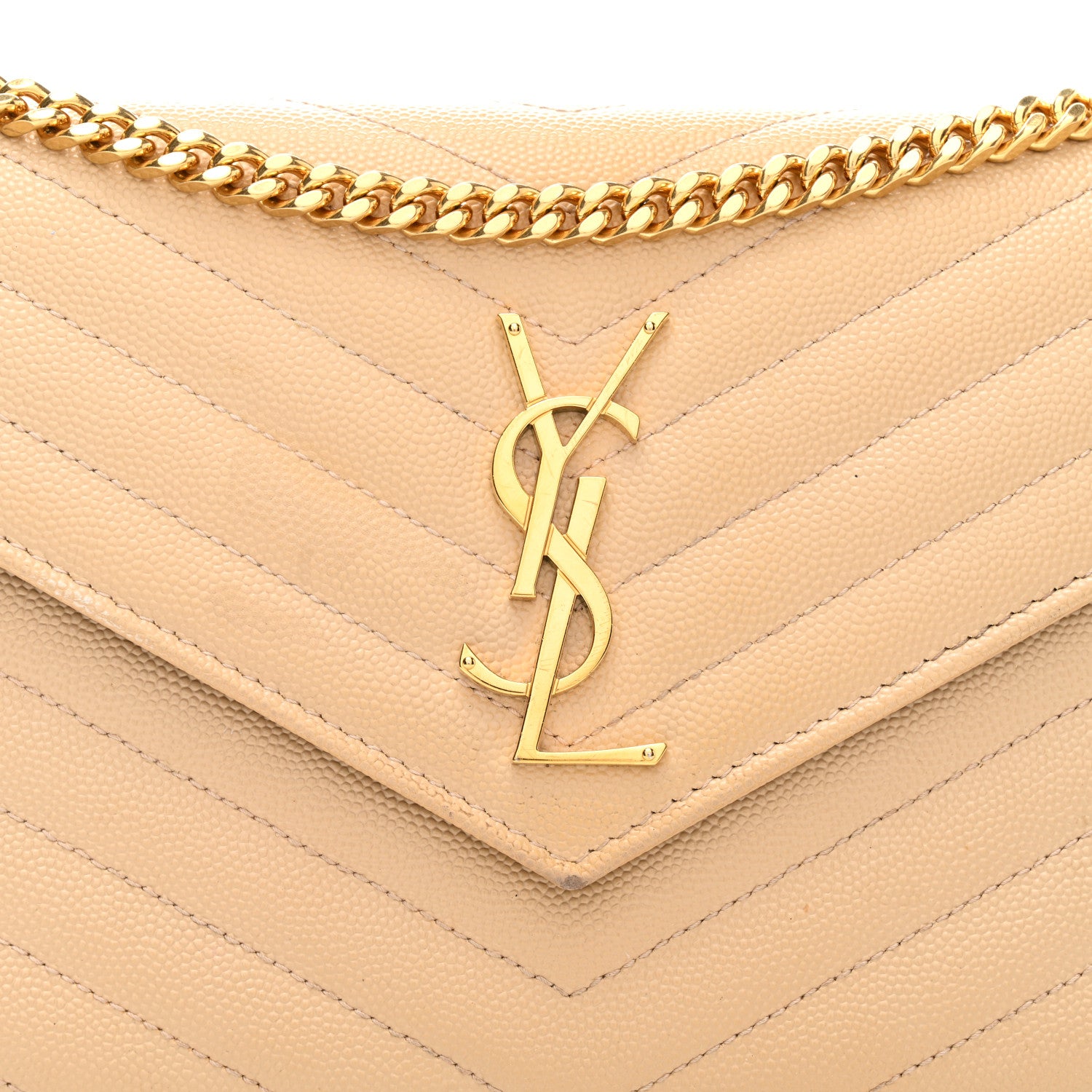 Saint Laurent Grain De Poudre Matelasse Chevron Monogram Chain Wallet Nude Powder 7 of 10