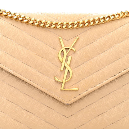 Saint Laurent Grain De Poudre Matelasse Chevron Monogram Chain Wallet Nude Powder 7 of 10
