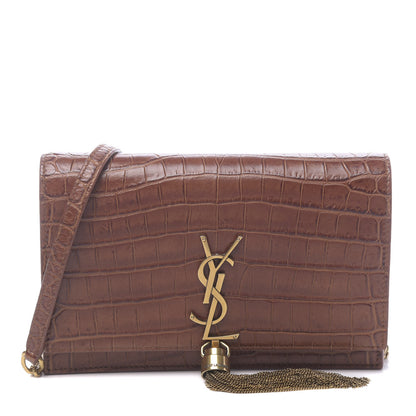 Saint Laurent Calfskin Crocodile Embossed Kate Monogram Tassel Chain Wallet Cuoio Tampona 1 of 10