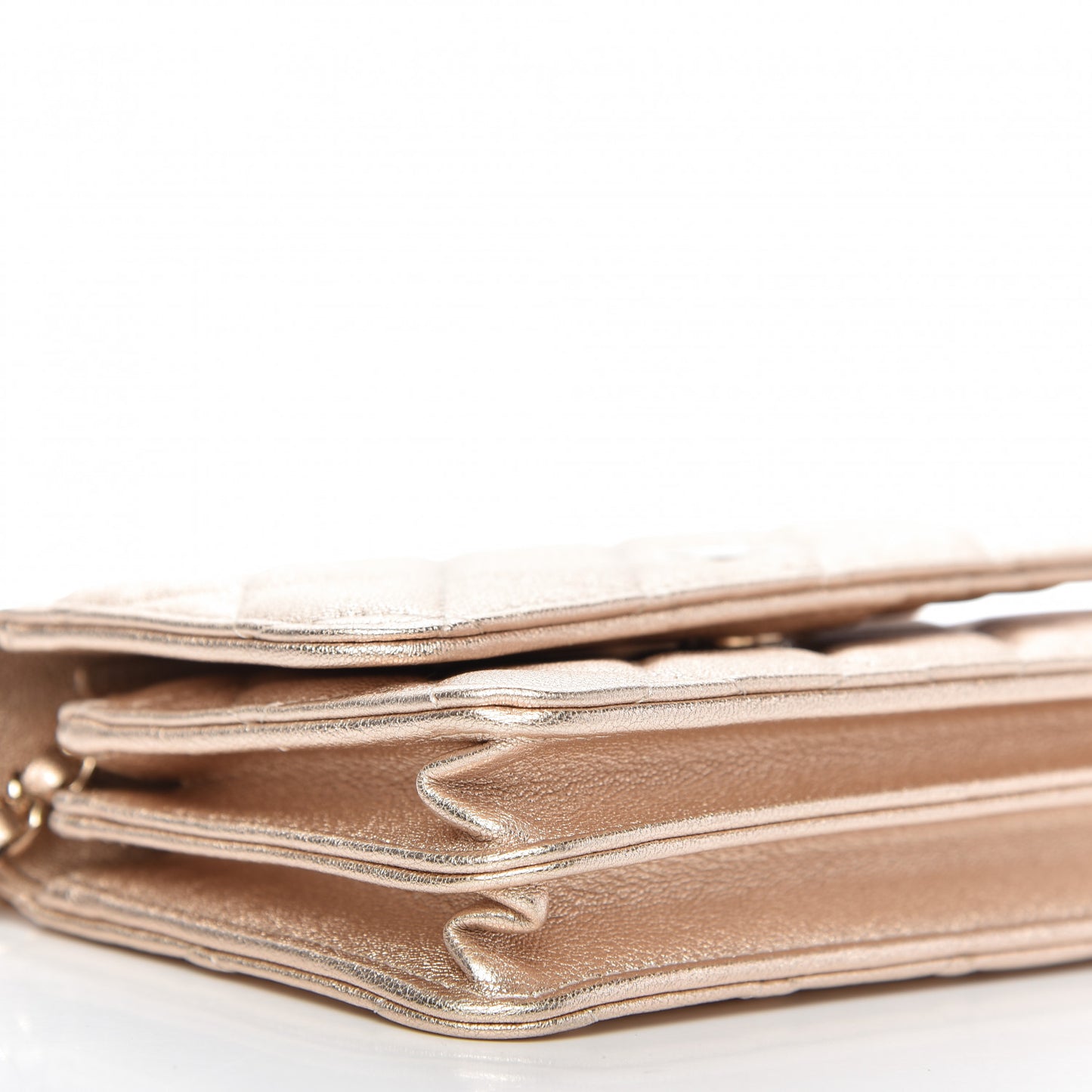 Metallic Lambskin Quilted Mini Wallet On Chain WOC Gold