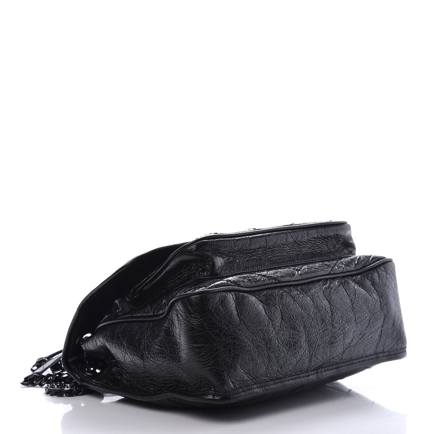 Crinkled Calfskin Matelasse Monogram Medium Niki Chain Satchel Black