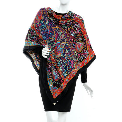 Hermes Cashmere Silk Au Pays Des Oiseaux Fleurs Shawl 140 Noir Fuchsia Vert 2 of 6