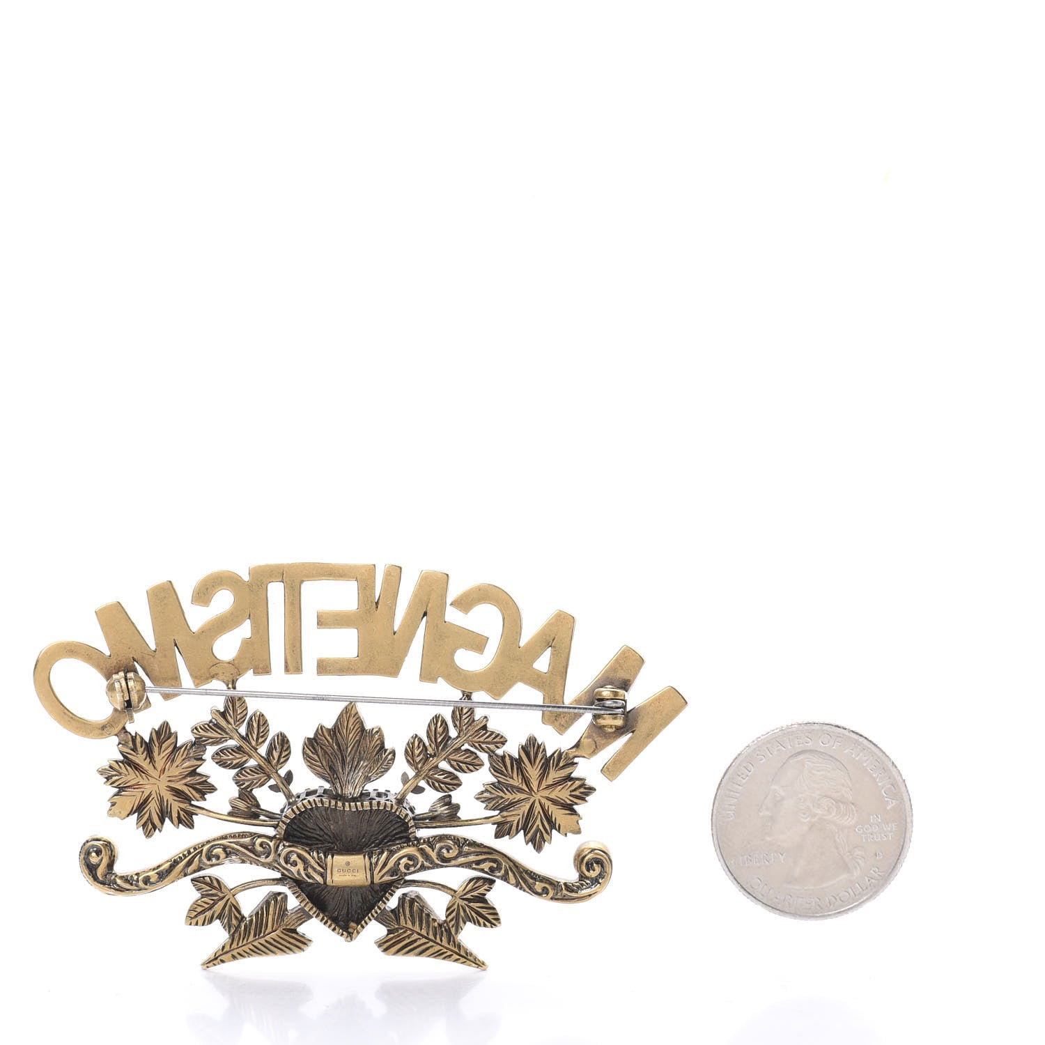 Gucci Metal Crystal Magnetismo Brooch Aged Gold 2 of 3