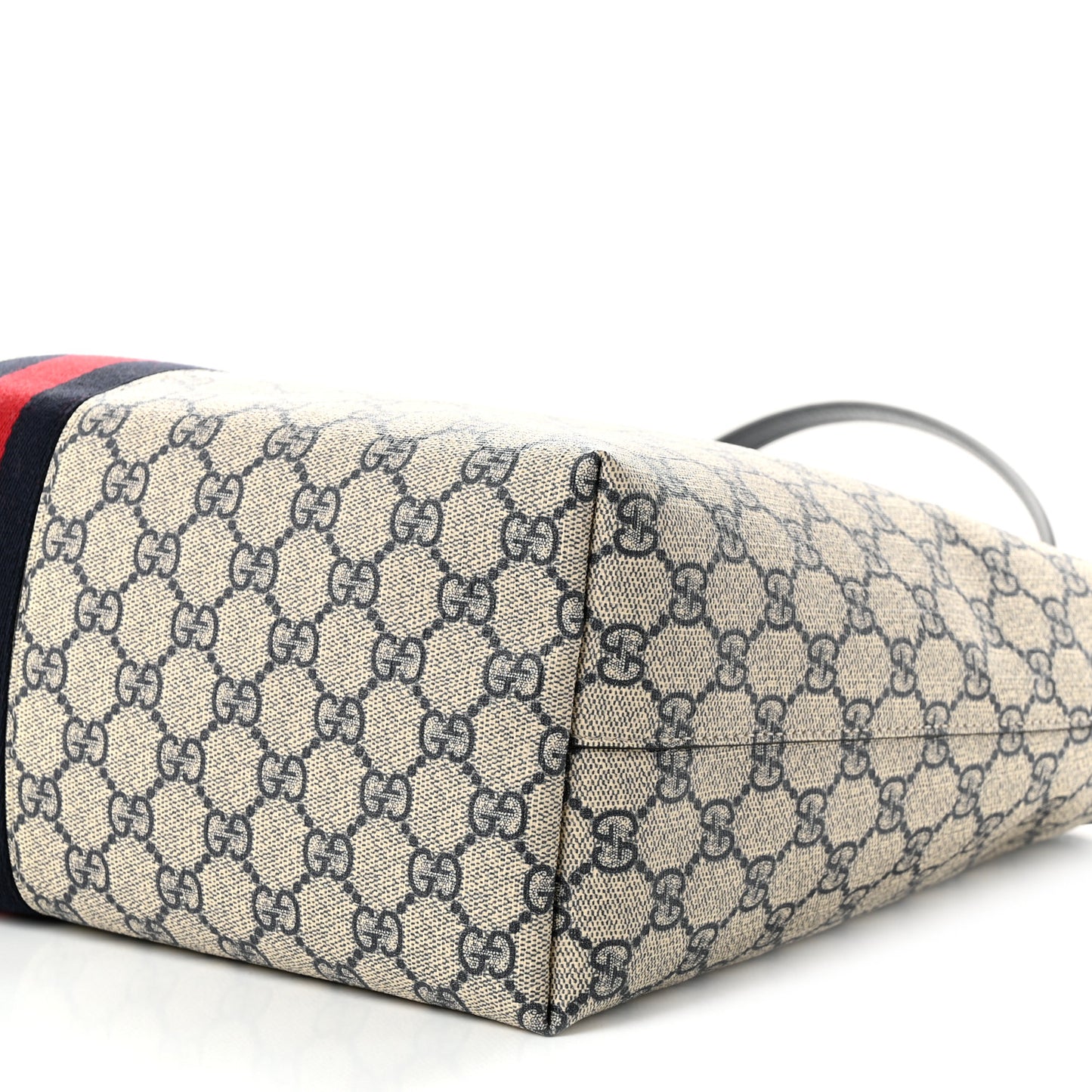 GG Supreme Monogram Textured Calfskin Web Medium Ophidia Shopping Tote Beige Blue
