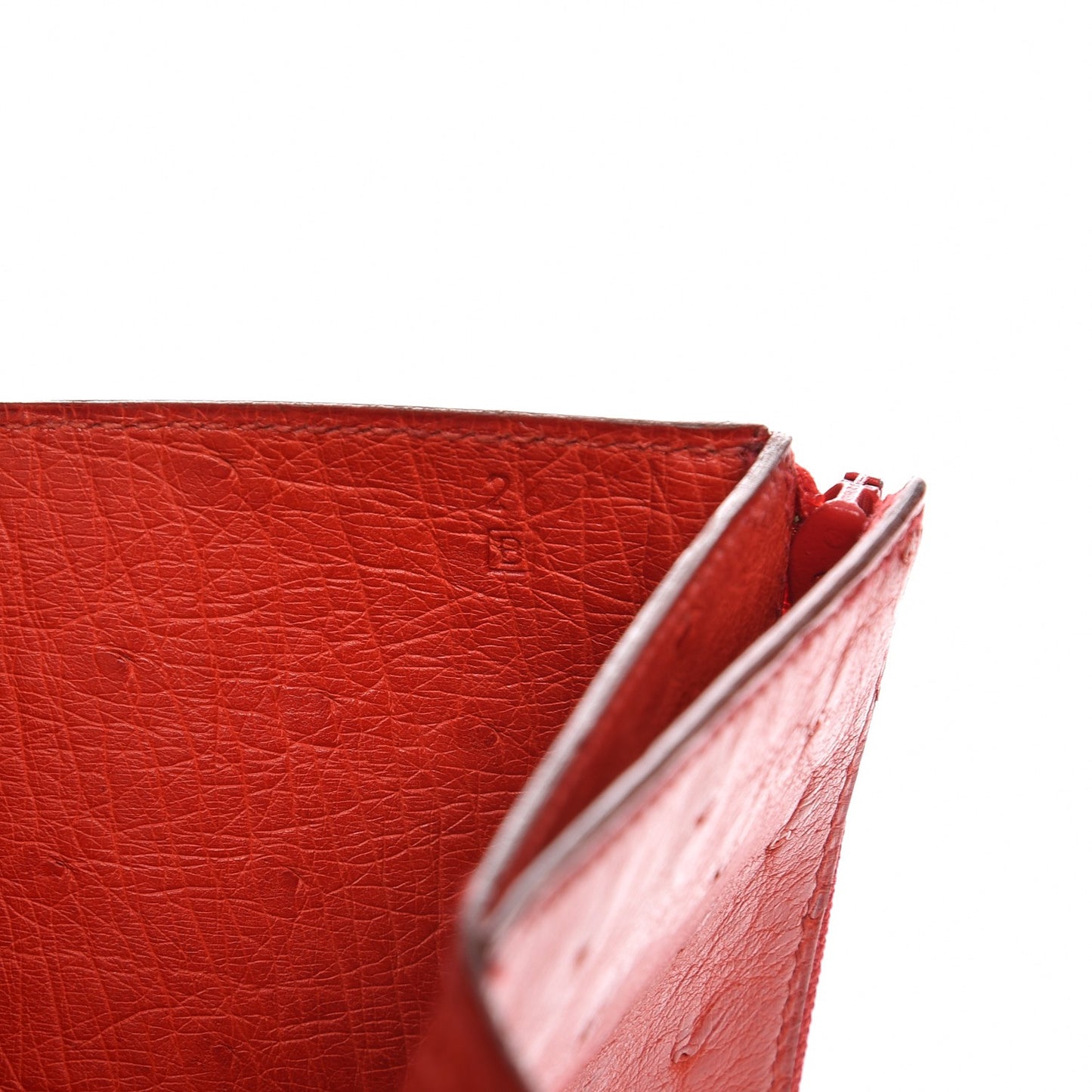 Ostrich Mini Tri-Fold Compact Wallet Rouge Vif
