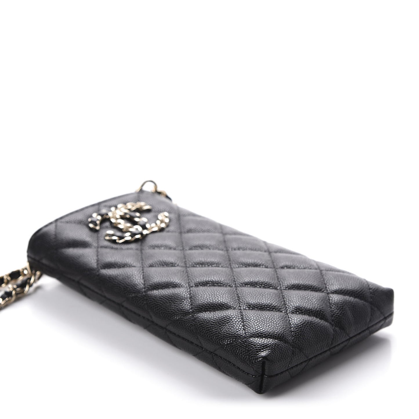 Caviar Quilted French New Wave Phone Holder With Chain Black