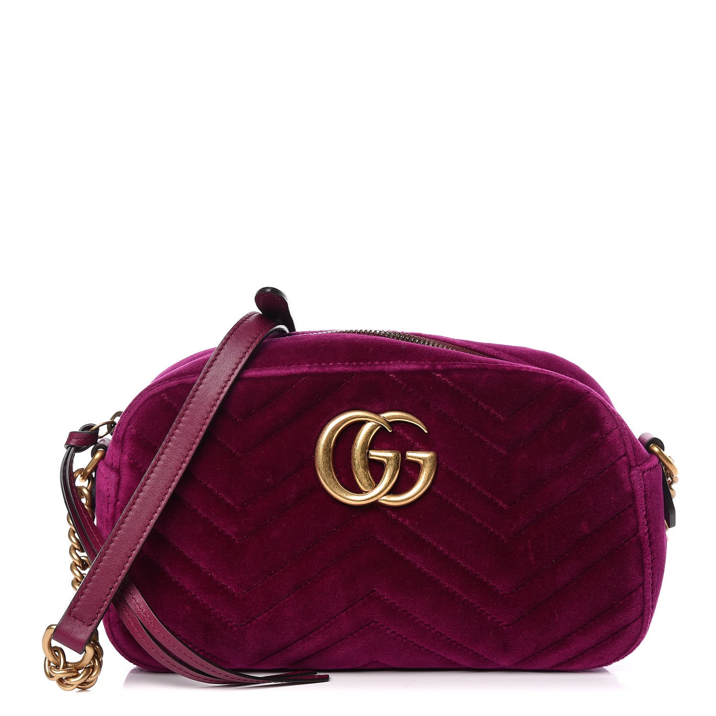 Velvet Matelasse Small GG Marmont Chain Shoulder Bag Fuchsia Violet Cyclamen