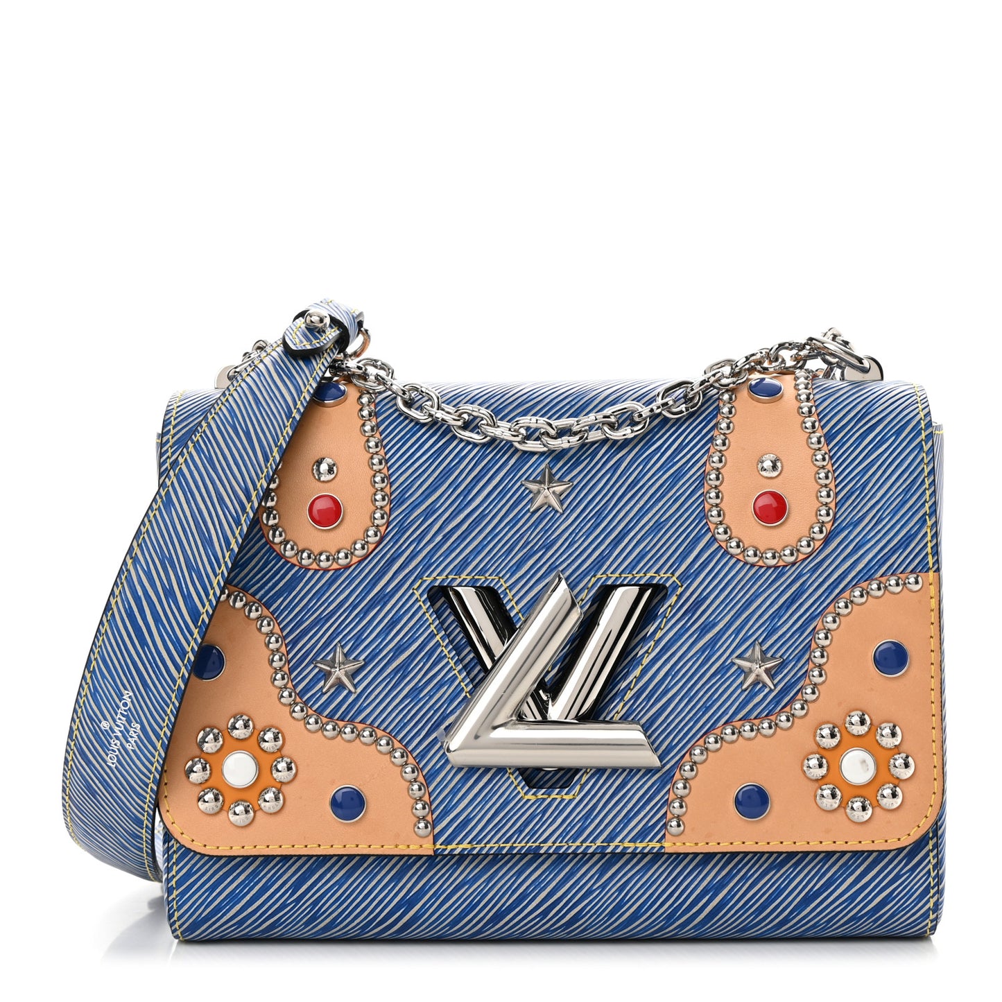 Epi Studded Twist Shoulder Bag MM Denim Light