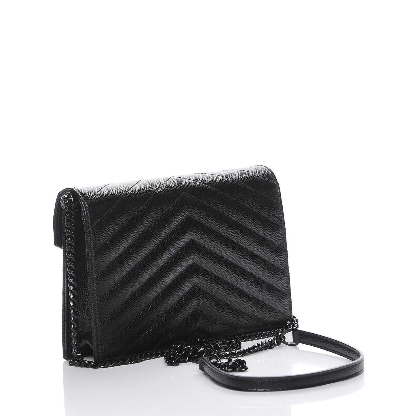 Grain De Poudre Matelasse Chevron Monogram Envelope Chain Wallet Black