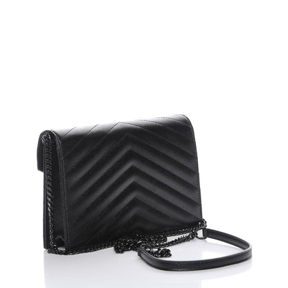 Saint Laurent Grain De Poudre Matelasse Chevron Monogram Envelope Chain Wallet Black 3 of 8