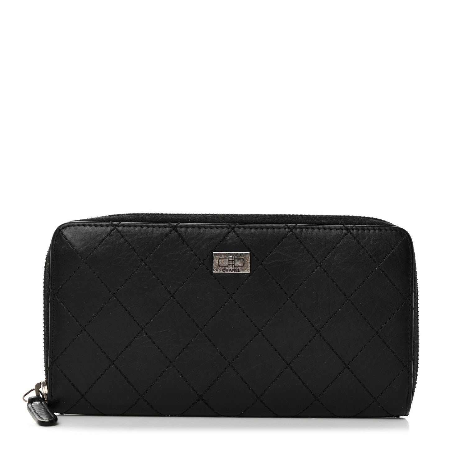 Aged Calfskin Quilted Reissue Large Gusset Zip Around Wallet Black