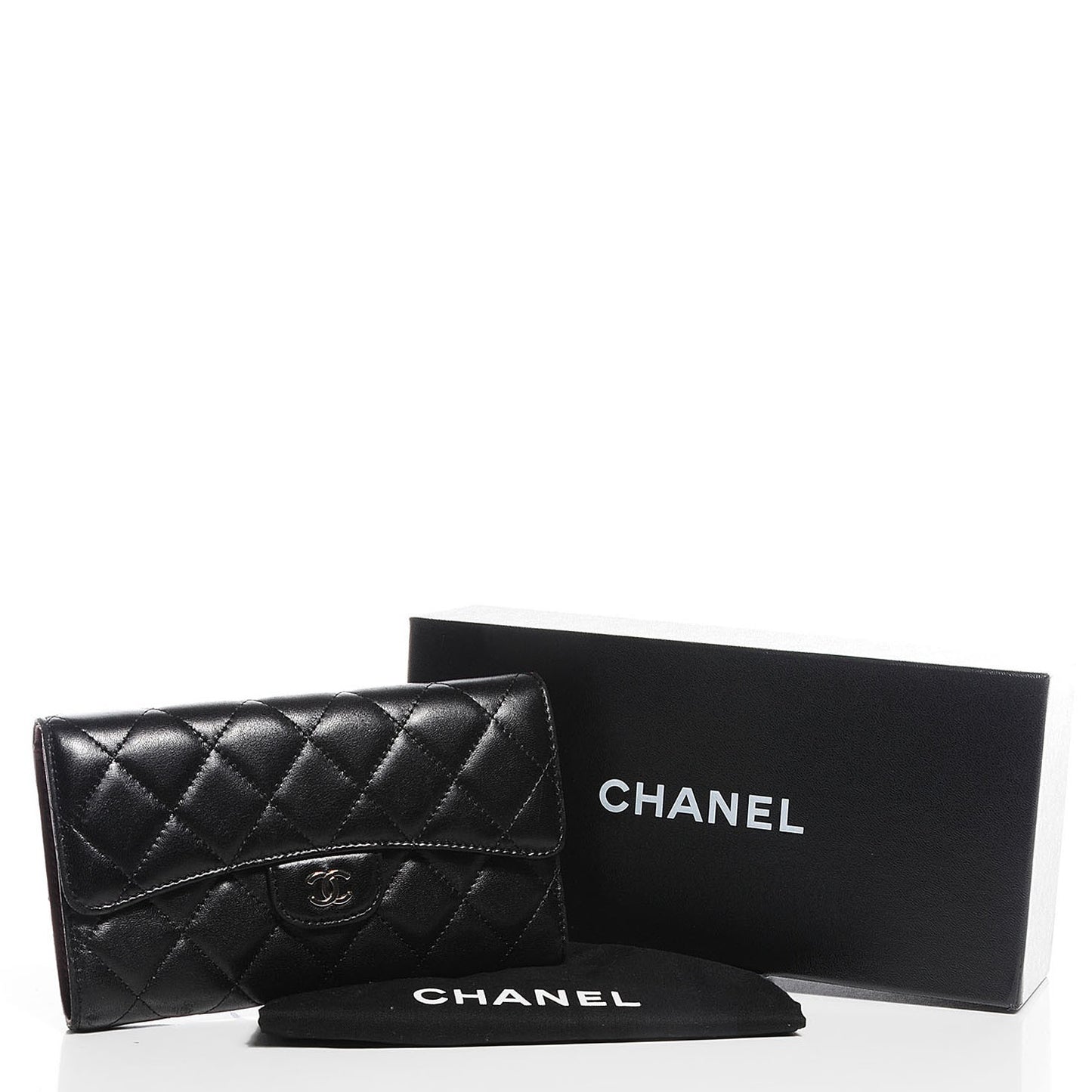 Lambskin Quilted Large Flap Wallet Black
