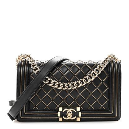 Chanel Lambskin Chain Quilted Medium Boy Flap Black 1 of 10